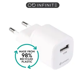 eSTUFF Infinite biela / USB nabíjačka / 12 W / 2,4 A / GRS recyklovaný plast
