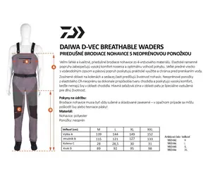 Daiwa D-VEC Breathable Waders L / Prsačky / priedušné / štvorvrstvová konštrukcia / neoprénové ponožky CR