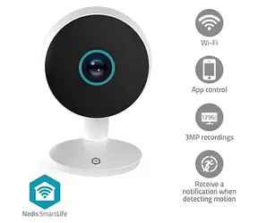 Nedis WIFICI08CWT / Múdra vnútorná kamera / Wi-Fi / SmartLife / 3MP Full HD 1296p / Nočné videnie / microSD
