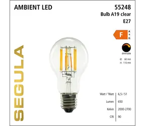 SEGULA LED Bulb 6,5W(51W) číra / LED žiarovka / E27 / 650 lm / 2000-2700K / stmievateľná
