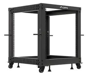 Lanberg Open Rack 12U čierna / Stojanový rack / 19" / 600×600 mm / nastaviteľná hĺbka 576-1034 mm / nosnosť 600 kg