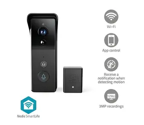 Nedis WIFICDP21BK čierna / Chytrý dverný videotelefón / Wi-Fi / SmartLife / 3MP 1296p / IP54 / batéria 4400 mAh / microSD