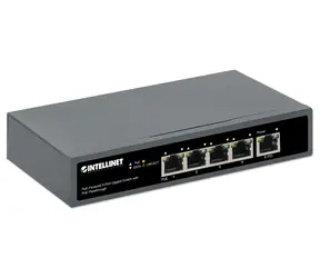 Intellinet Switch 5- Port Gigabit High PoE / 4X PoE 802.3bt / 65W / PD uplink / montáž na stenu