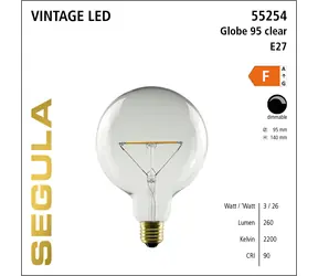 SEGULA LED žiarovka Globe 95 číra 3W / E27 / 260lm / 2200K / stmievateľná