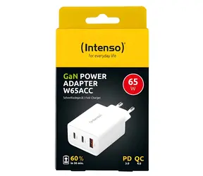INTENSO Power Adapter biela / Nabíjací adaptér / GaN / 65W / 2x USB-C / 1x USB-A / PD 3.0 / QC 4.0
