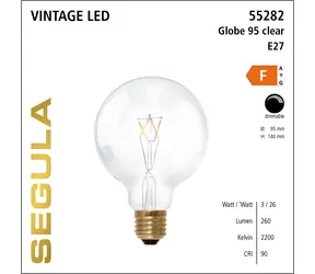SEGULA LED Globe 95 3W(26W) číra / E27 / 260lm / 2200K / stmievateľné / F