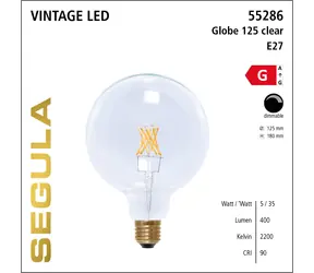 SEGULA LED Globe 125 5W (35W) číra / E27 / 400lm / 2200K / stmievateľné