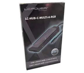 LC-Power LC-HUB-C-Multi-6-RGB čierna / USB hub / USB-C 3.2 Gen 2 / 3× USB-A 3.2 / HDMI 4K/30Hz / RJ45 / PD 100W / RGB