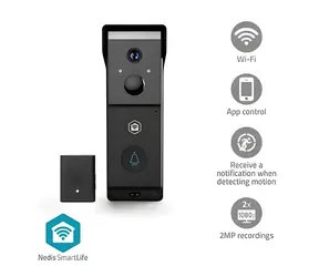 Nedis WIFICDP31BK / Chytrý dverný videotelefón / Wi-Fi / SmartLife / 2x Full HD 1080p / Batéria / IP54