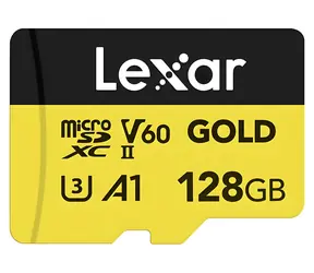 Lexar GOLD microSDXC 128 GB / V60 / U3 / A1 / Rýchlosť čítania až 280 MB/s / Rýchlosť zápisu až 100 MB/s
