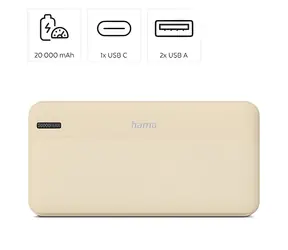 HAMA Pocket 20 piesková / Powerbanka / 20000 mAh / 2x USB-A / 1x USB-C / 5V / 2,1A