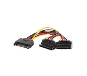 Lanberg SATA napájací kábel 15cm uhlový / Rozdvojka / 1x SATA(M) na 2x SATA(F)