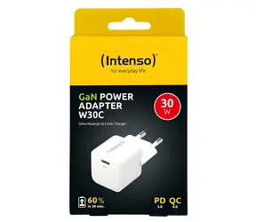 INTENSO 30W GaN biela / Nabíjačka / USB-C / PD 3.0, QC 4.0 / 1x výstup