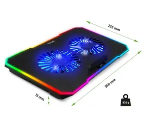 Evolveo CoolPro čierna / Chladiaca podložka pre notebook do 17" / 2× 125 mm ventilátor / RGB podsvietenie