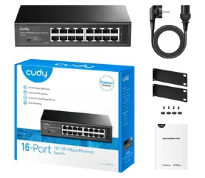 Cudy 16- Port čierna / Switch / 16× RJ-45 / 10/100 Mbps / Plug & Play / kov