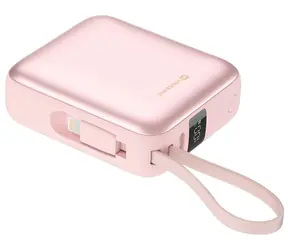 Swissten Space 10000mAh ružová / Powerbanka s integrovanými káblami / USB-C + Lightning