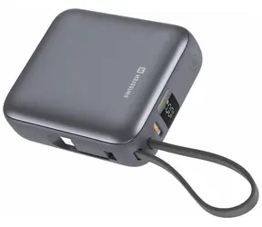 Swissten Space 10000 mAh strieborná / Powerbanka s integrovaným káblom / 35W / USB-C