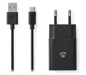 Nedis 12W čierna / Sieťová nabíjačka / USB-C, USB-A / 2.4 A / kábel USB-A/USB-C 1m