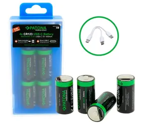 Patona CR123A 4 ks / Nabíjacie batérie / Li- ION / 800 mAh / 3,0 V / USB-C