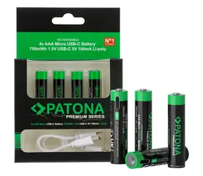 Patona AAA/LR03 / Nabíjacia batéria / Li- POL / 500 mAh / 1,5 V / USB-C / 4 ks