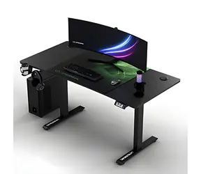 Ultradesk LEVEL V2 zelená / Herný elektricky nastaviteľný stôl / 140 x 68 x 72-117 cm / držiak slúchadiel&nápojov