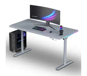 Ultradesk Quest šedá, šedá doska / Herný stôl / 140 x 70 cm / 72-120 cm / elektrická výška / LED RGB