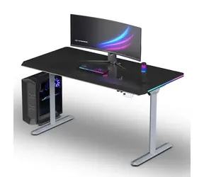 Ultradesk Quest šedá, čierna doska / Herný stôl / 140 x 70 cm / 72-120 cm / elektrická výška / LED RGB