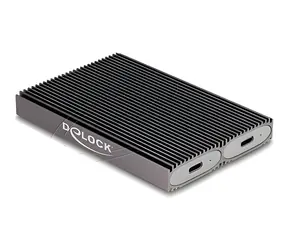 DeLock 42028 sivá / Dvojité puzdro pre M.2 SSD / USB-C 3.2 Gen 2 / NVMe + SATA / 10 Gb/s
