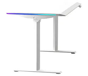 Ultradesk QUEST biela / Herný stôl / 140 x 70 cm / 72-120 cm / LED RGB osvetlenie