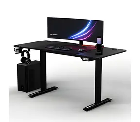 Ultradesk LEVEL V2 červená / Herný elektricky nastaviteľný stôl / 140 x 68 x 72-117 cm / držiak slúchadiel&nápojov