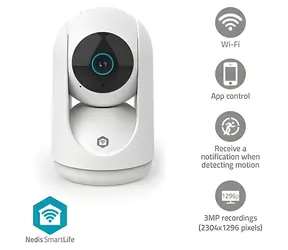 Nedis WIFICI23CWT biela / Vnútorná kamera / Wi-Fi / SmartLife / 3MP Full HD 1296p / Náklon / microSD