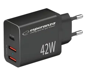 Esperanza EZC106K čierna / Sieťová nabíjačka / 42 W / Power Delivery / 1x USB-C / 2x USB-A