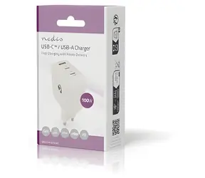 Nedis GaN 100W biela / Sieťová nabíjačka / 2x USB-C PD3.0 / 1x USB-A QC3.0