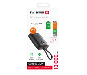 Swissten Voltbox čierna / Powerbanka / 10 000 mAh / 35 W / USB-C + Lightning