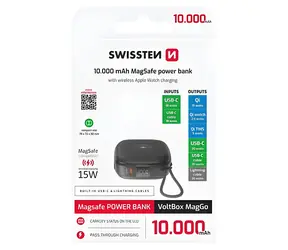 Swissten Voltbox MagGO / Powerbanka / 10000 mAh / integrované káble / MagSafe / Apple Watch
