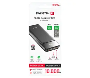 Swissten POWER LINE II 10000 mAh čierna / Power Bank