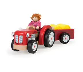Tidlo Drevený traktor s vlečkou červená / od 3 rokov