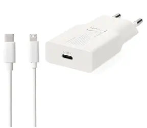Nedis GaN 20W biela / Sieťová nabíjačka / USB-C / PD3.0 / + kábel USB-C - Lightning 1 m