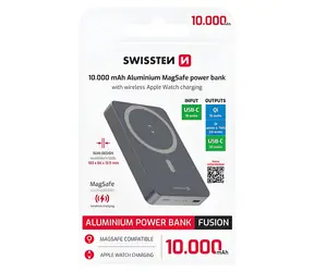Swissten Fusion 10000 mAh strieborná / Power Bank / MagSafe / nabíjanie Apple Watch