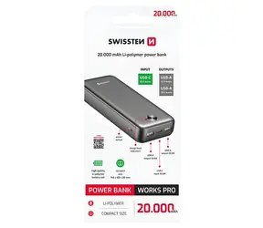 Swissten WORX Pre čierna / Powerbanka / 20 000 mAh