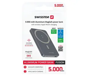Swissten Fusion 5000 mAh strieborná / Power Bank / MagSafe / nabíjanie Apple Watch