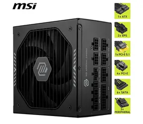 MSI MAG A1000PLS PCIE5 čierna / Zdroj / 1000W / ATX 3.1 / PCIe 5.1 / 80 PLUS Platinum