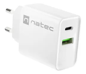 Natec Ribera biela / Nabíjačka / 1x USB-C + 1x USB-A / 20W / PD 3.0