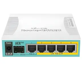 Mikrotik RB960PGS biela / RouterBOARD / hEX PoE / 800 MHz / 128MB RAM / 5x LAN / SFP / PoE výstup