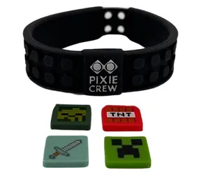 PIXIE CREW Náramok Minecraft čierna / Nastaviteľný / 4 multipixely / od 7 rokov