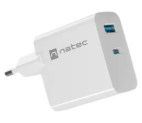 Natec Ribera GaN biela / Nabíjačka / GaN / 45 W / 1x USB-A / 1x USB-C / PD 3.0