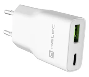 Natec Ribera GaN Slim biela / Nabíjačka / 20 W / USB-C + USB-A / GaN / PD 3.0