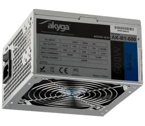 Akyga AK-B1-600 sivá / Zdroj / ATX / 600W / pasívne PFC / 120 mm
