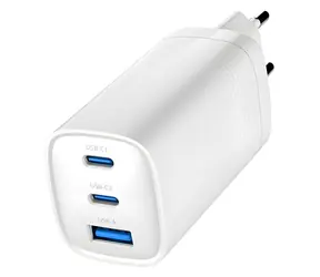 Gembird TA-UC-PDQC65-01-W biela / Sieťová nabíjačka / 65W / 2x USB-C & 1x USB-A / PD 3.0 & QC 3.0