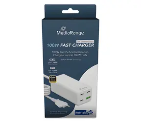 MediaRange biela / Nabíjačka / 100W / GaN / 3x USB-C & 1x USB-A / PD / QC 3.0